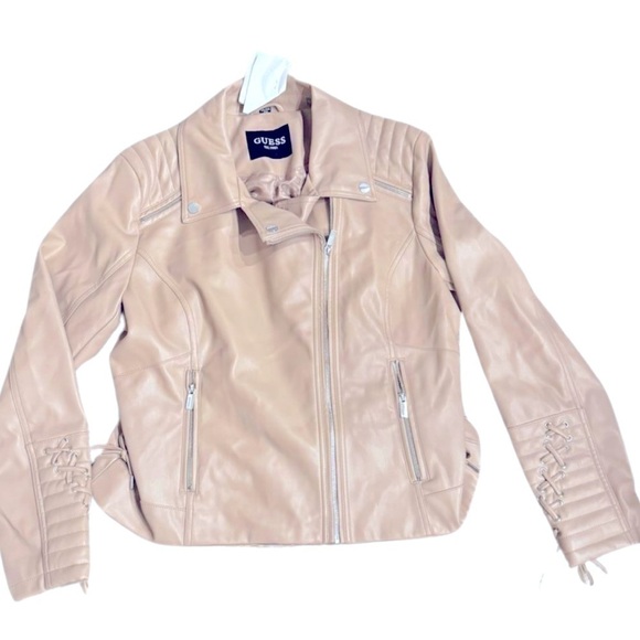 GUESS Women's Faux-Leather Asymmetric Moto Coat leather jacket size XXL latte - Picture 8 of 12